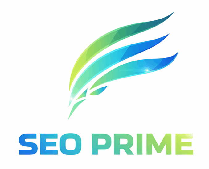 โลโก้ SEO PRIME ที่มีการออกแบบเป็นสัญลักษณ์ที่มีสีเขียวและน้ำเงิน